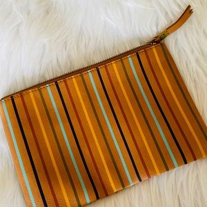Madewell Leather Pouch Clutch in Rainbow Striped